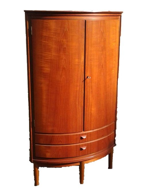 1stantik Vintage Mcm Bowfront Corner Cabinet Danish Design