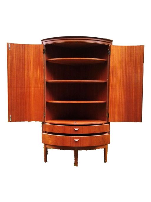 1stantik Vintage Mcm Bowfront Corner Cabinet Danish Design