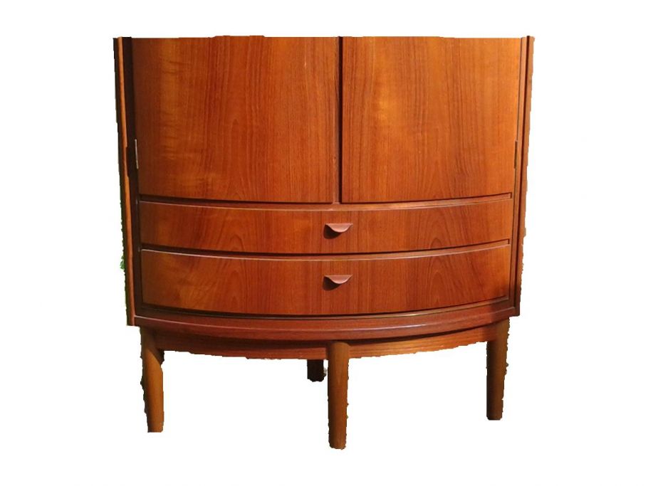 1stantik Vintage Mcm Bowfront Corner Cabinet Danish Design